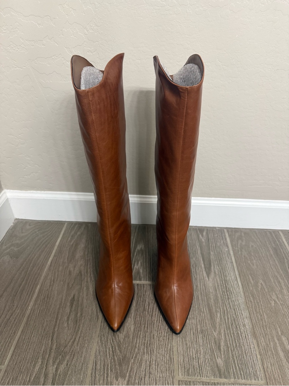 SCHUTZ Tall Leather Heeled Boots in Brown